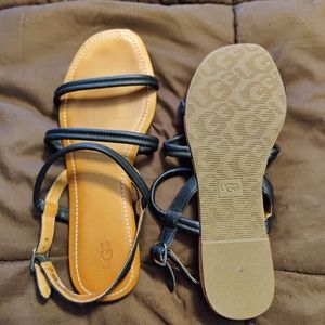 UGG Sandals, brown and black leather, size 11W